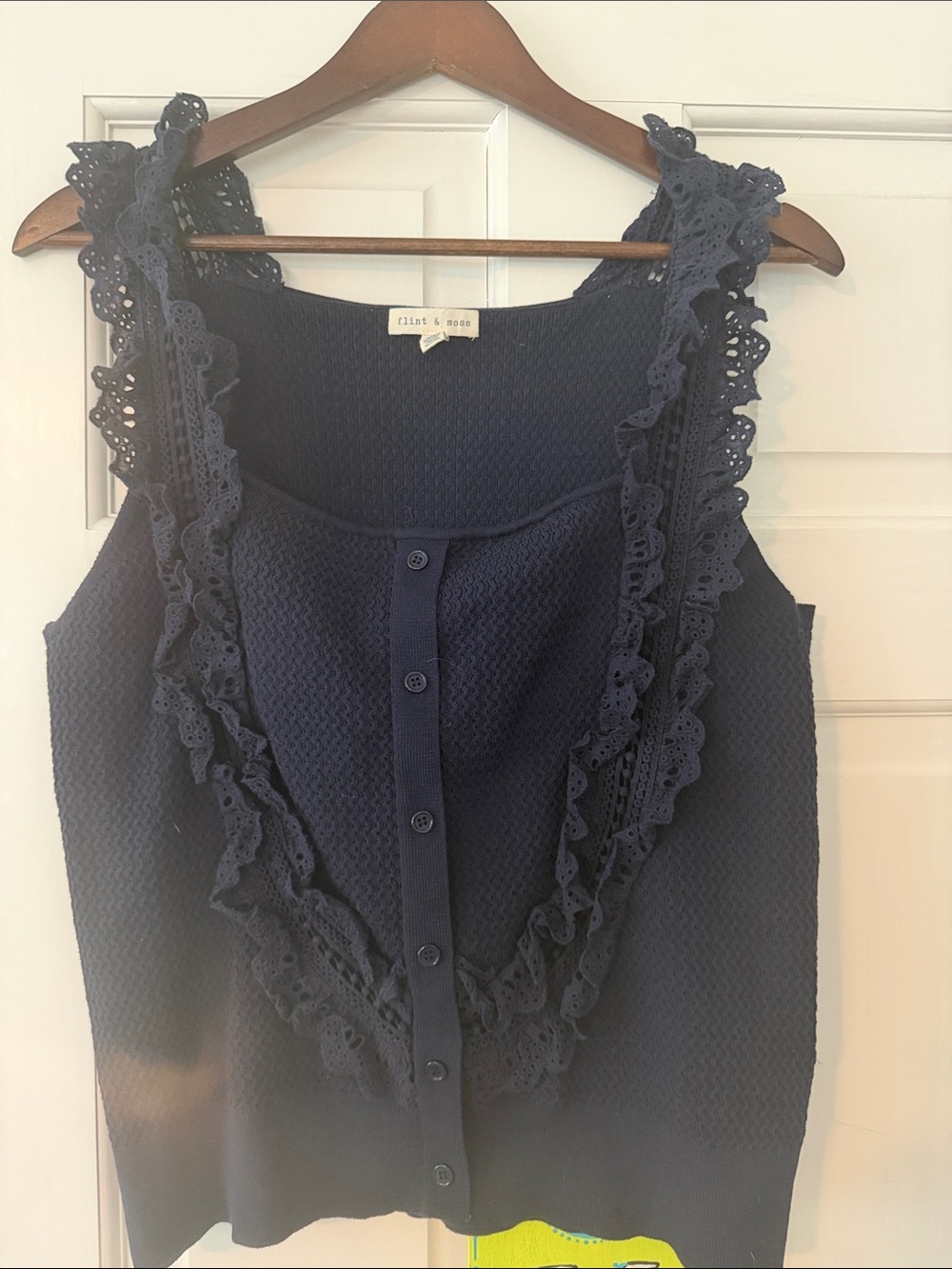 Flint & moss Navy Ruffle Button-Front Knit Tank